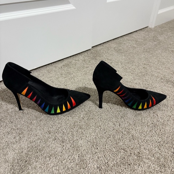 Truth or Dare by Madonna Black Suede High Heels with Rainbow Colors - Picture 4 of 6